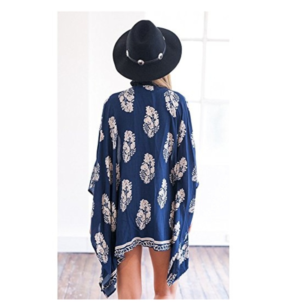 DIDI Blue Feathers Open Front Kimono - Picture 3 of 3